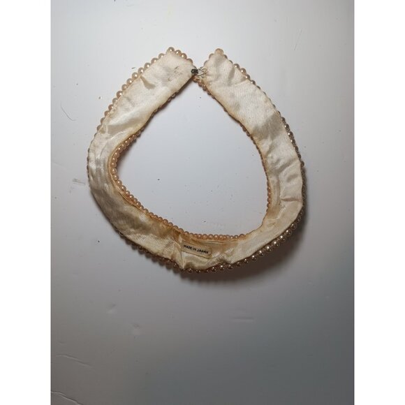 Antique Beaded Glass Pearl Necklace Sewn Collar on Silk Blouse Enhancer Choker - Picture 3 of 4